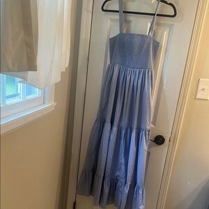 Blue Pleated Ruffled Sundress for Wedding Guest or Summer Evening